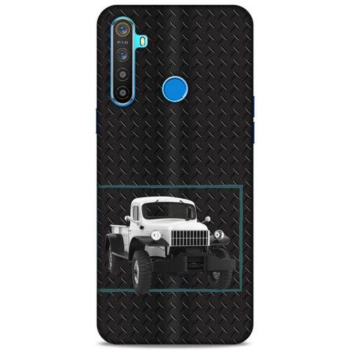 Lopard Oppo Realme 5i Uyumlu Kılıf PickUpX (13) Silikon Kap Siyah Beyaz