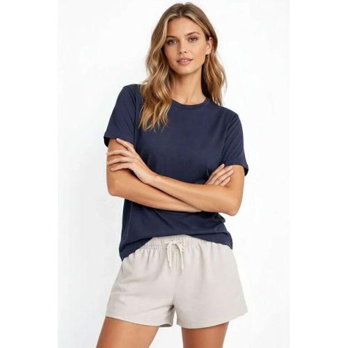 Osy Modal Yumuşak Dokulu Kumaş Bisiklet Yaka T-shirt - İndigo