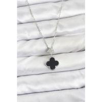 316L Çelik Zincir Gümüş Renk Yonca Model Zirkon Taşlı Kadın Kolye