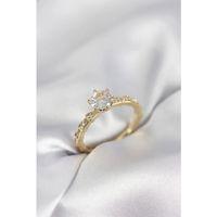 Gold Renk Zirkon Taşlı Tek Taş Model Kadın Yüzük