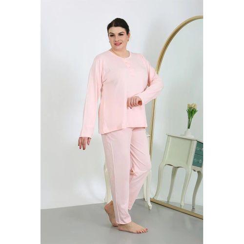 Kadın Büyük Beden Uzun Kol Penye Pijama Takımı Pembe