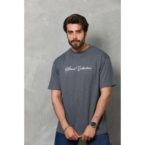 Erkek Baskılı T-Shirt Kısa Kol Bisiklet Yaka Regular Fit Rahat Kalıp Günlük Tişört - Füme