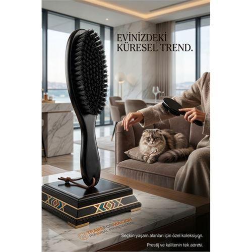 Siyah Ahşap Kedi Köpek Tüy Temizleme ve Elbise Fırçası 25 cm 722945