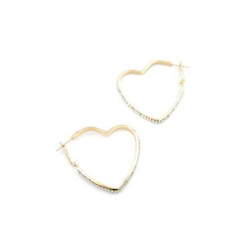 Taşlı Kalp Halka Küpe - Altın