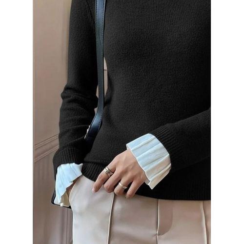 Kadın Uzun Kollu Fırfırlı Yakalı Triko Bluz