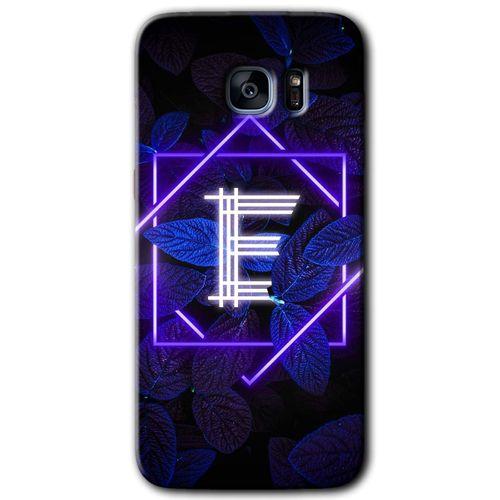 Galaxy S7 Edge Kılıf HD Desen Baskılı Arka Kapak - Dark Neon Yaprak E Harfi + Kırılmaz Cam