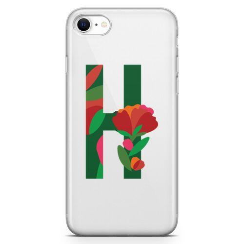 Apple iPhone SE 2020 Kılıf H Harfi Çiçekli Arka Kapak Koruma Desenli Full Koruyucu