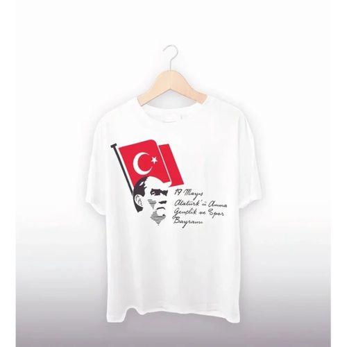 19 Mayıs Atatürkü Anma Gençlik Ve Spor Bayramı Baskılı Oversize T-shirt - Beyaz
