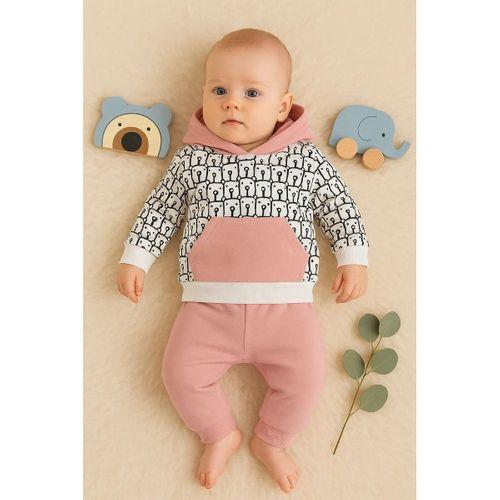 Minik Ayıcıklar Desenli 2'li % 100 Pamuk Kız Bebek Takımı
