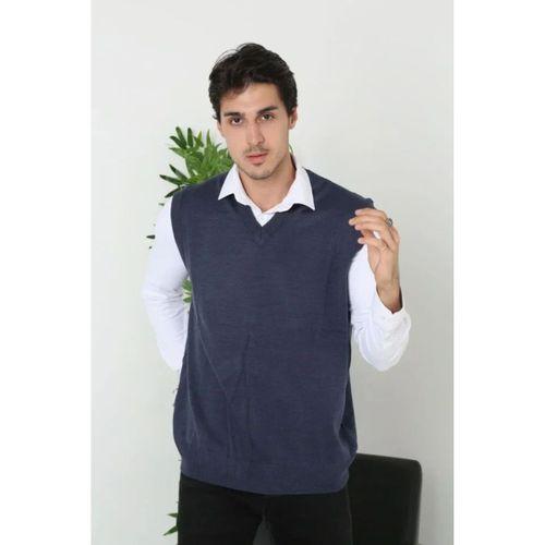 Erkek V Yaka Kolsuz Süveter Triko Kazak Yumuşak Dokulu Pamuklu Ince Dokuma Rahat Regular Kalıp - Lacivert