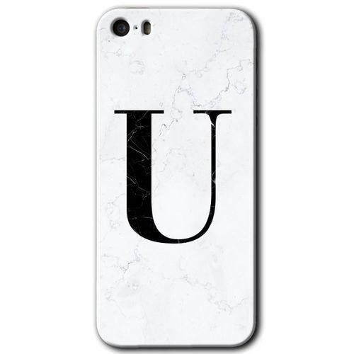 iPhone 5 Kılıf HD Desen Baskılı Arka Kapak - Beyaz Mermer Desenli U Harfi