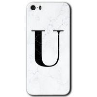 iPhone 5 Kılıf HD Desen Baskılı Arka Kapak - Beyaz Mermer Desenli U Harfi