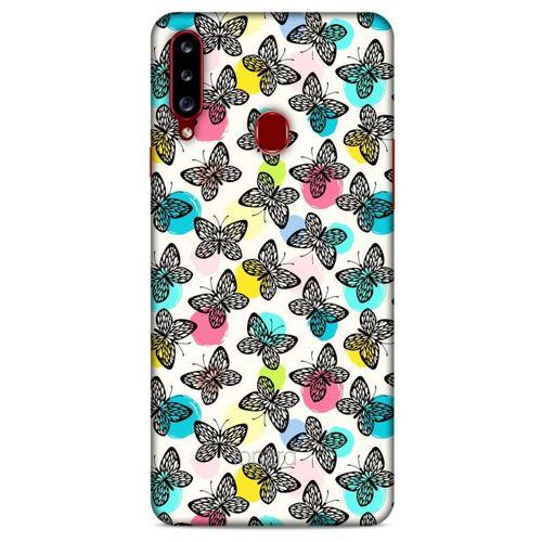 Samsung Galaxy A20s Kılıf Kelebek Etkisi (36) Glitter Kılıf Sarı Pembe