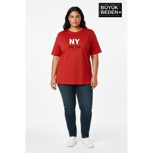 Süperlife Kadın Büyük Beden NY New York  Baskılı 3xl-6xl Bisiklet Yaka Tshırt SPR26BTSK510-15