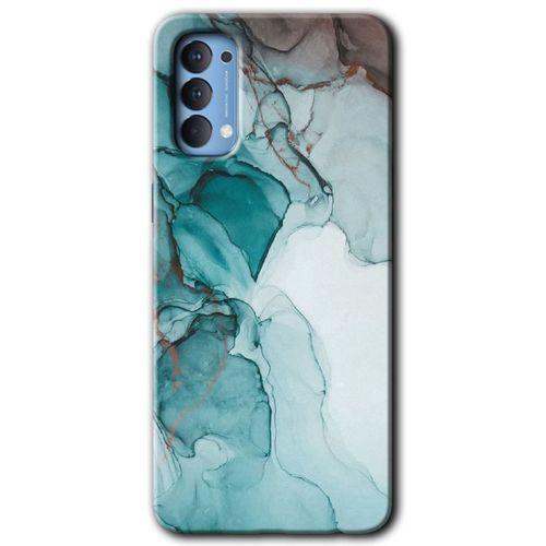 Oppo Reno 4 Kılıf HD Desen Baskılı Arka Kapak + Temperli Cam - Buzul Mermer