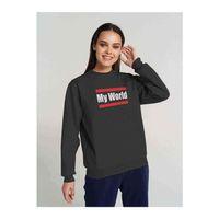 My World Baskılı Füme Antrasit Kadın Sweatshirt