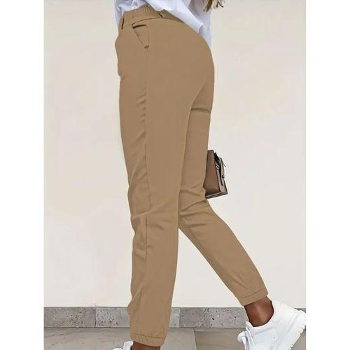 Kadın Yüksek Bel önden Düğmeli Cepli Bilek Lastik Detay Atlas Pantolon