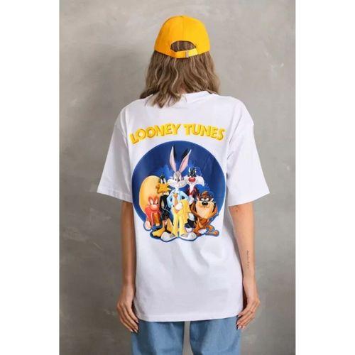 Pilelistore Unisex Baskılı Oversize T-Shirt - Beyaz
