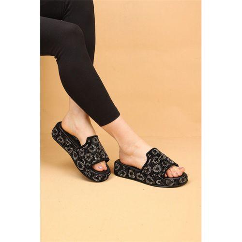 Leovera Taşlı Detaylı Kadın Platform Terlik