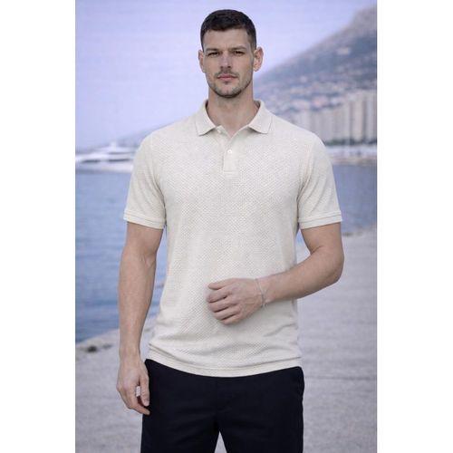 Evenor Kabartma Desenli Polo Yaka Düğmeli Relaxed Fit Yumuşak İnce Erkek T-Shirt - Taş