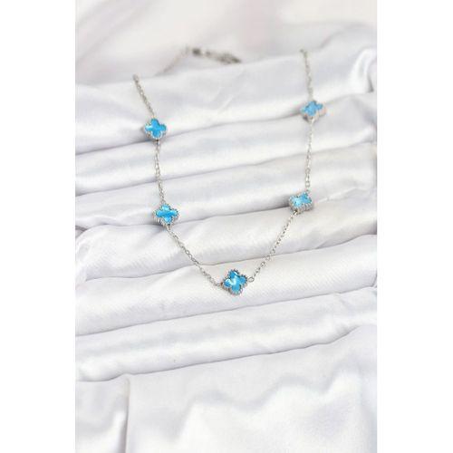 316L Çelik Zincir Gümüş Renk Buz Mavisi Baby Boy Yonca Kadın Kolye