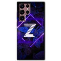Samsung Galaxy S22 Ultra HD Baskılı Kılıf + 9D Tam Ekran Koruyucu - Dark Neon Yaprak Z Harfi