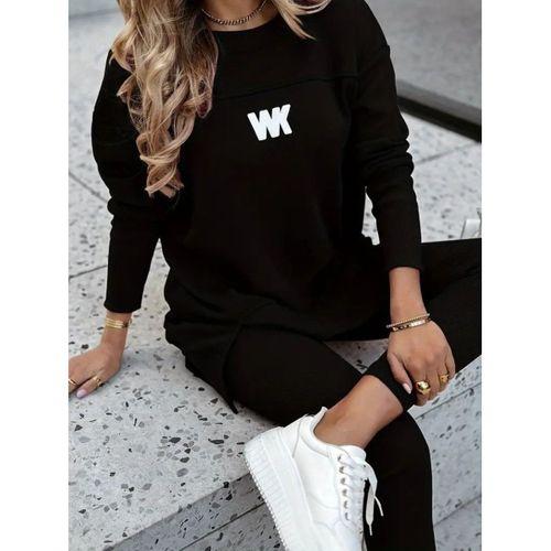 Kadın Uzun Kollu Bisiklet Yaka Nervurlu Viskon Iki Iplik Ve Tayt Pantolon Ikili Takım