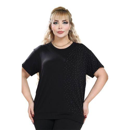 Melsay Butik Siyah Kısa Kol Yarım Taş Baskılı Viskon Kapri Takım