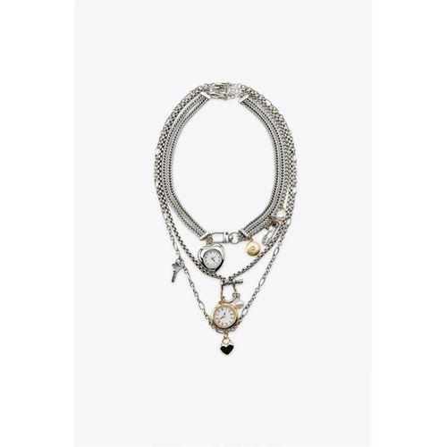 3'lü Saat ve Charm Kolye - Gümüş