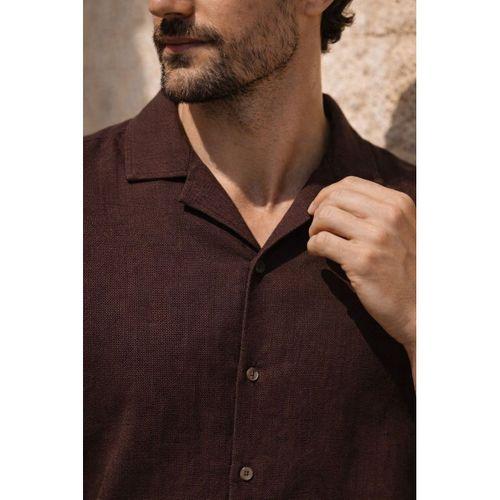 Doris Oversize Kalıp Odessa Kumaş Resort Yaka Kısa Kollu Erkek Gömlek - Kahve