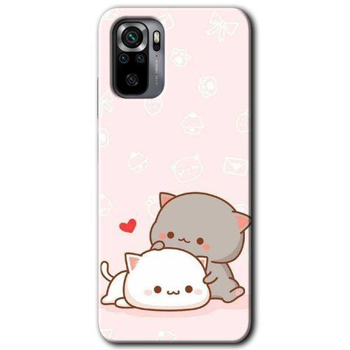 Xiaomi Redmi Note 10s Kılıf Baskılı Kapak - Kedi Aşkı + 5D Tam Kaplayan Cam