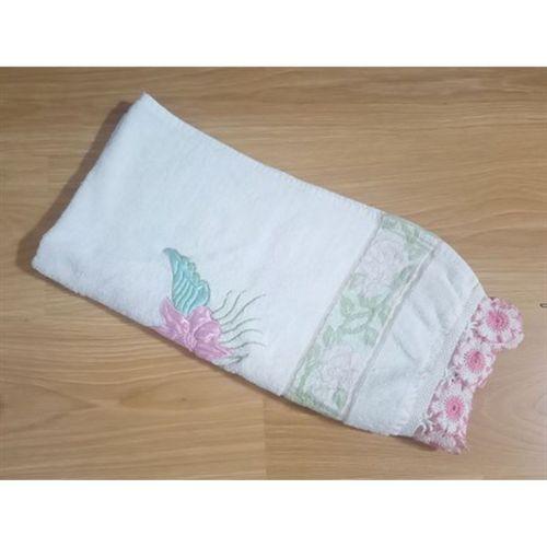 El İşi El Ve Yüz Havlusu Kenarı İşlemeli,Nakışlı Beyaz Çiçekli 45X90Cm