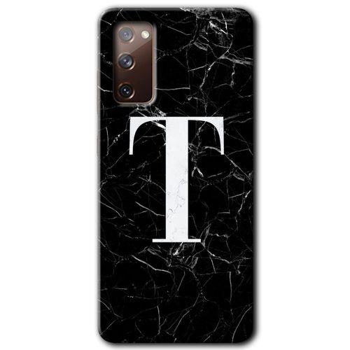 Samsung Galaxy S20 FE Kılıf Baskılı Kapak - Siyah Mermer Desenli T Harfi +Tam Kaplayan Mat Seramik