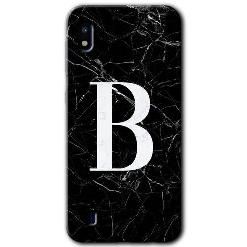 Galaxy A10 Kılıf HD Desen Baskılı Arka Kapak - Siyah Mermer Desenli B Harfi + Kırılmaz Cam