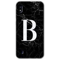 Galaxy A10 Kılıf HD Desen Baskılı Arka Kapak - Siyah Mermer Desenli B Harfi + Kırılmaz Cam