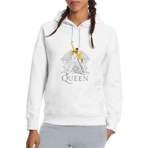 Mercury Queen Music Baskılı Beyaz Kadın Kapşonlu Sweatshirt