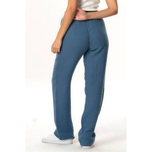 Beli Lastikli Multi Çift Cepli Müslin Kadın/Erkek Unisex Yazlık Pantolon İndigo indg