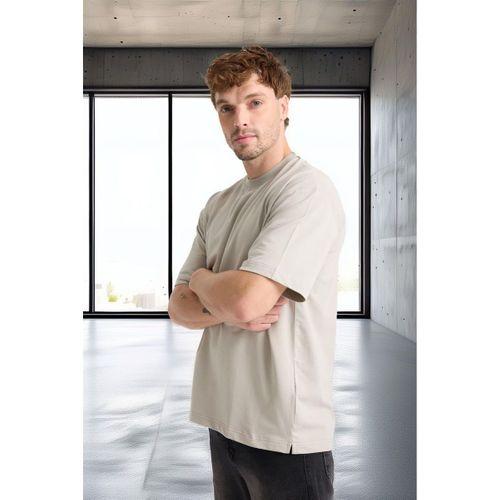 İki İplik Kumaş Pamuklu Bisiklet Yaka Basic Oversize Erkek T-Shirt - Mineral Gri