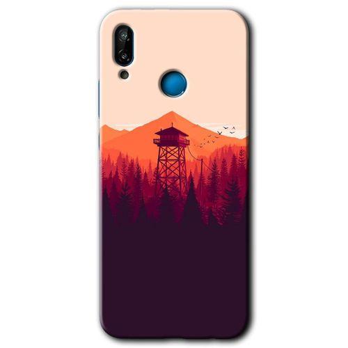 Huawei P20 Lite Kılıf Baskılı Kapak - Gözlem Kulesi + 5D Tam Kaplayan Cam