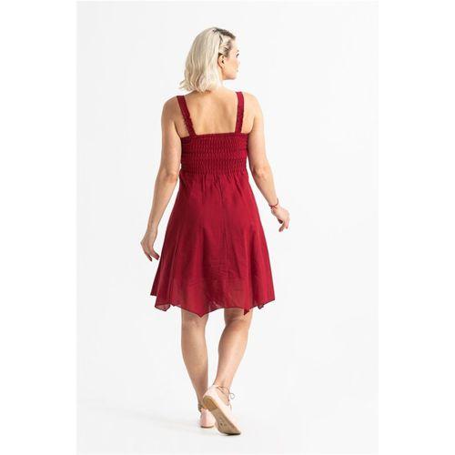 Kolsuz Vual Emel Kısa Yazlık Elbise Bordo Brd