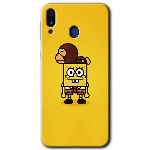 MRCİLETİSİM Samsung Galaxy M10s Kılıf HD Desen Baskılı Arka Kapak + Temperli Cam - Sünger Bob