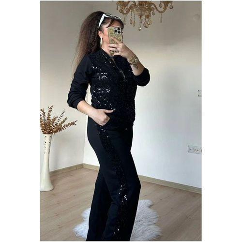 Kadın Uzun Kollu Pul Payet Detay Fermuarlı Iki Iplik Kumaş Ikili Takım