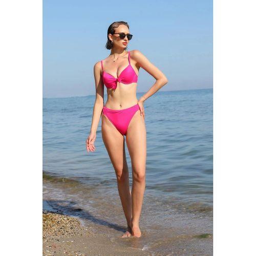 Kadın Destekli Fiyonklu Alt Üst Fuşya Bikini Takım