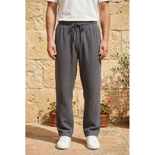 Hafif ve Rahat Müslin Baggy Erkek Pantolon - Füme