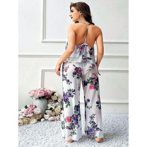 Özel Tasarım Büyük Beden Çiçek Desenli Fırfırlı 2'li Pijama Takımı