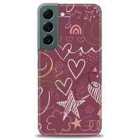 Samsung Galaxy S22 Kılıf HD Baskılı Kılıf - Notalar ve Kalpler Bordo + Tam Ekran Koruyucu