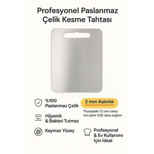 İnci Çelik 304 Paslanmaz Çelik Kesme Tahtası Antibakteriyel Pano Küçük 27 x 21 Cm