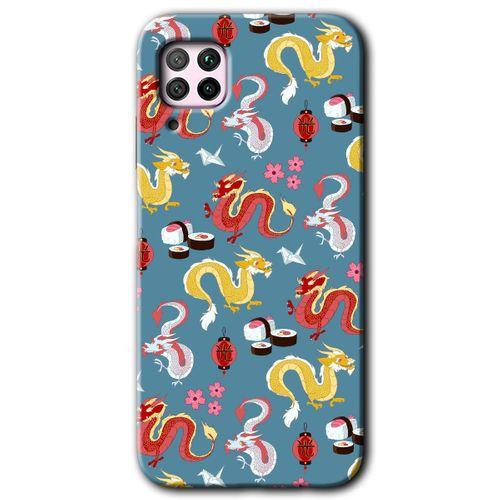 MRCİLETİSİM Huawei P40 Lite Kılıf HD Desen Baskılı Arka Kapak + Temperli Cam - Funky Dragon