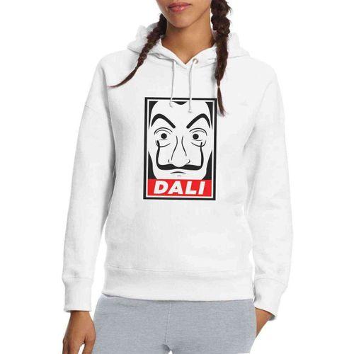 La Case De Papel Salvador Dali Baskılı Beyaz Kadın Kapşonlu Sweatshirt