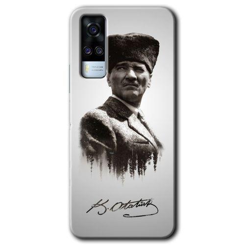Vivo Y51 Kılıf HD Desen Baskılı Arka Kapak - Mustafa Kemal Atatürk + Kırılmaz Cam
